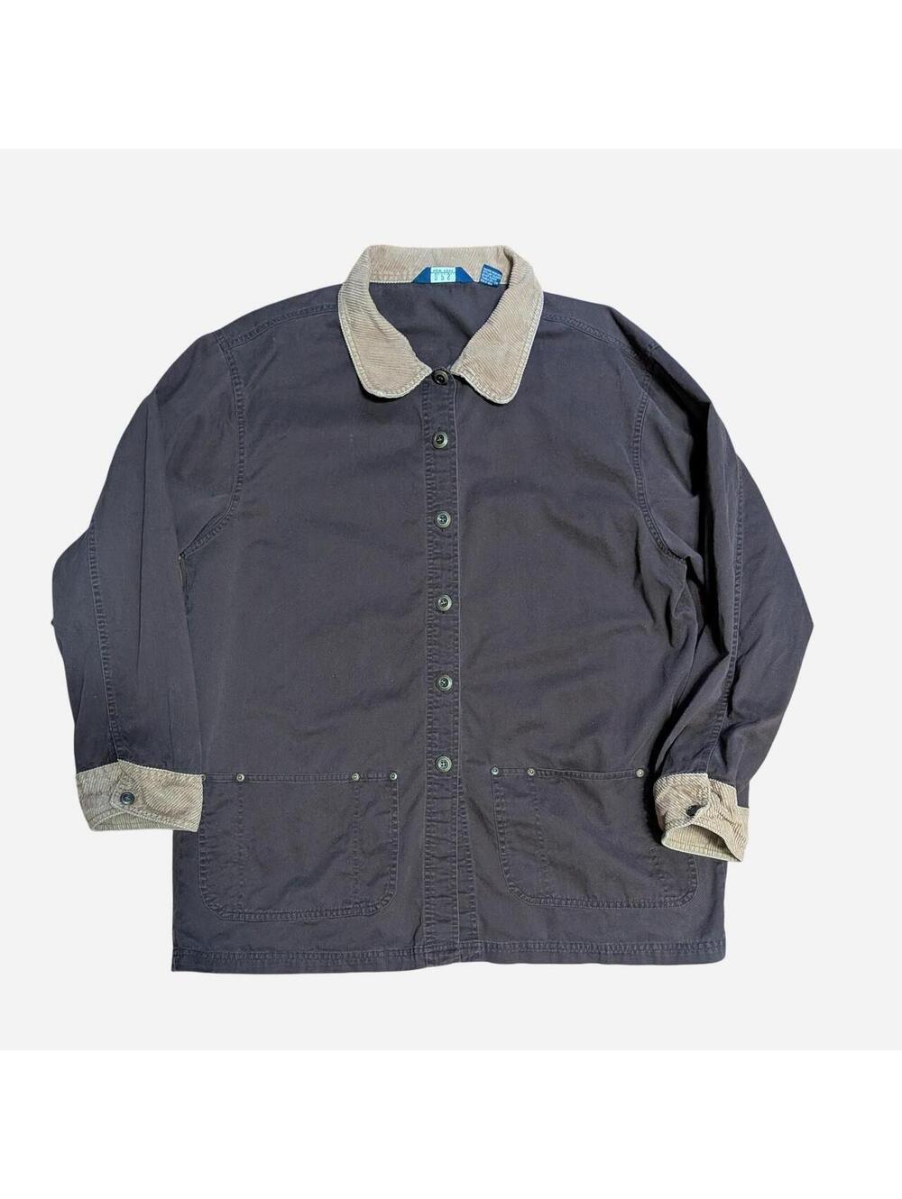 1990s Brown Barn Chore Coat Corduroy Collar Button Front Oversized Size L